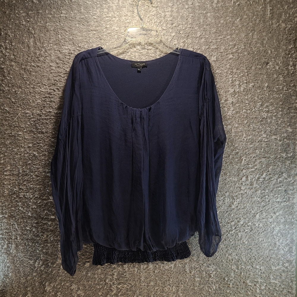 H Trend Made in‎ Italy 100% Silk Shell Viscose Lining Medium Elastic Hem Blouse